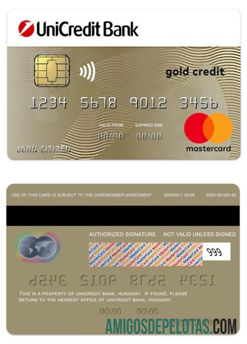 Hungria UniCredit Bank Gold Credit Mastercard exemplo real